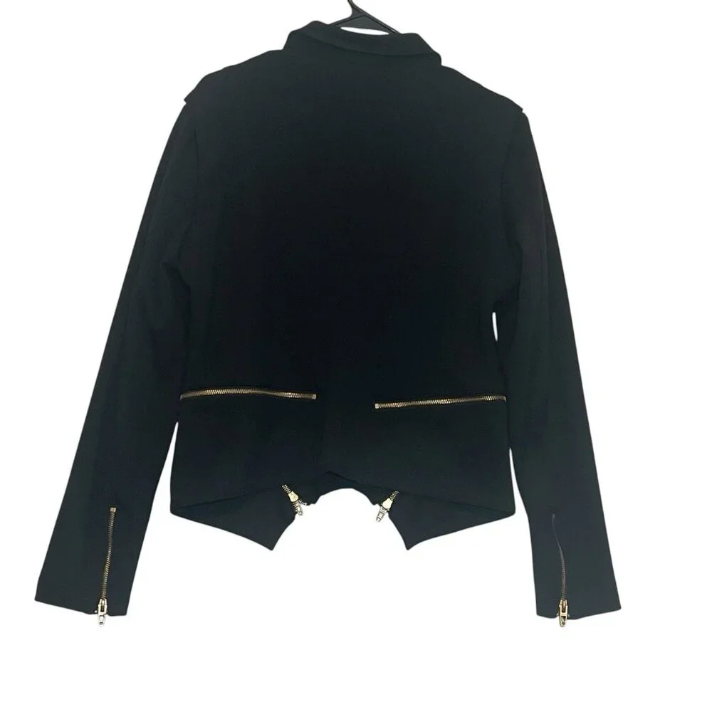 BLANKNYC Women Jacket Denim Psychopath Ponte Moto Size Medium Black Gold Stretch - Picture 4 of 12
